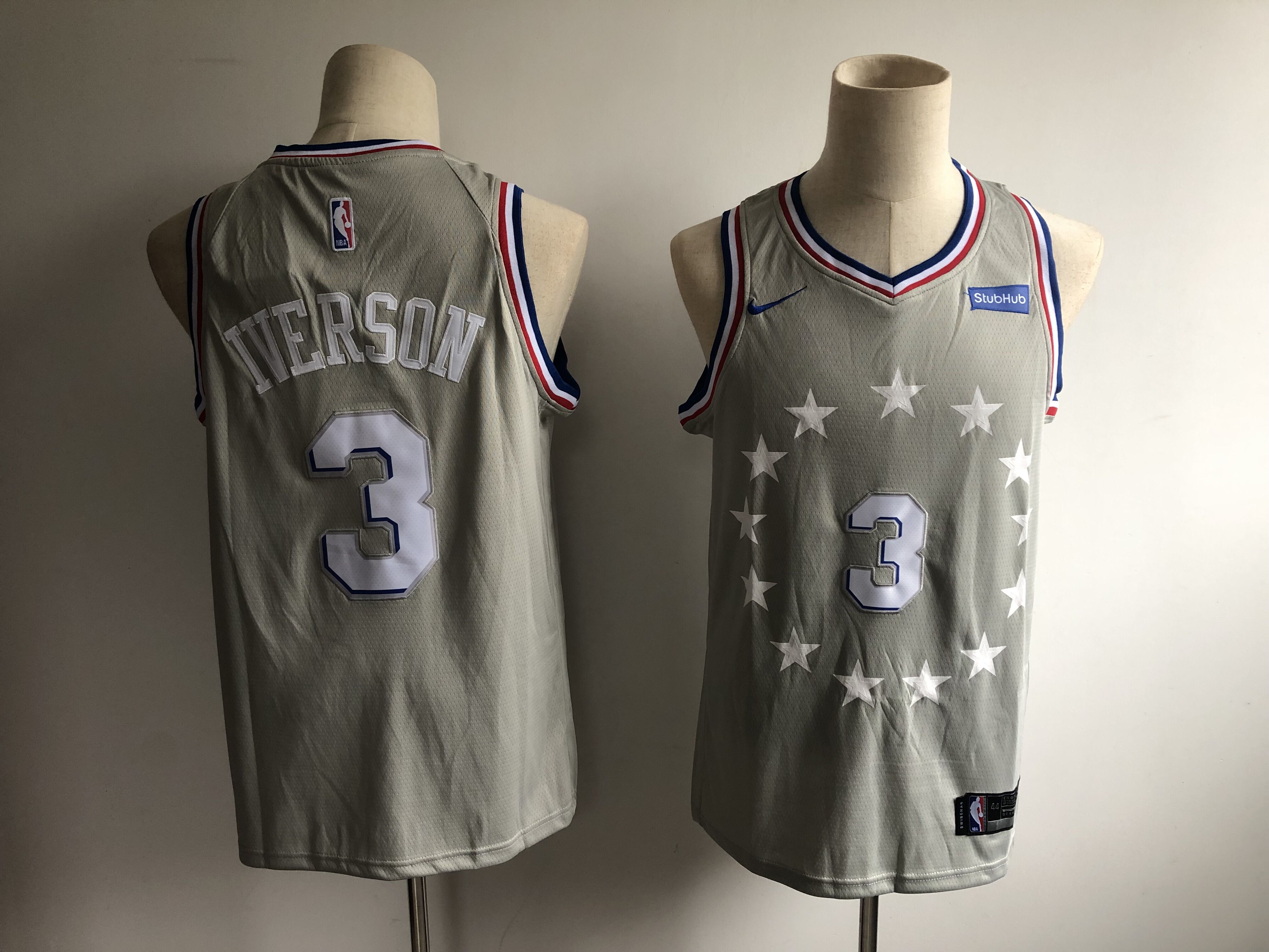 Men Philadelphia 76ers 3 Iverson Grey City Edition Game Nike NBA Jerseys